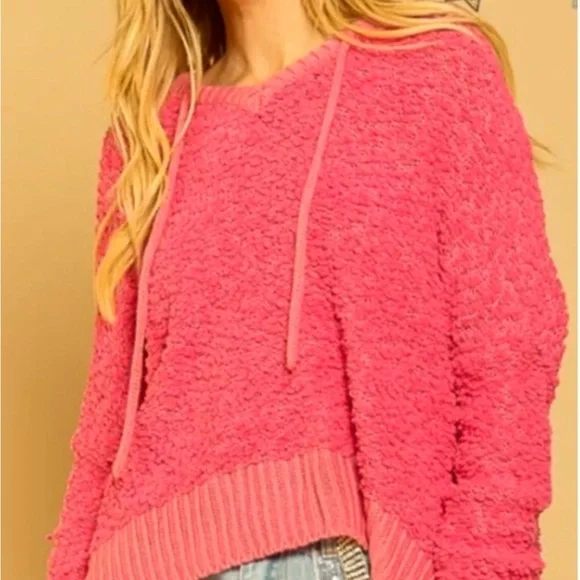 POL Pink Hoodie Popcorn Knit Sweater - Picture 2 of 8
